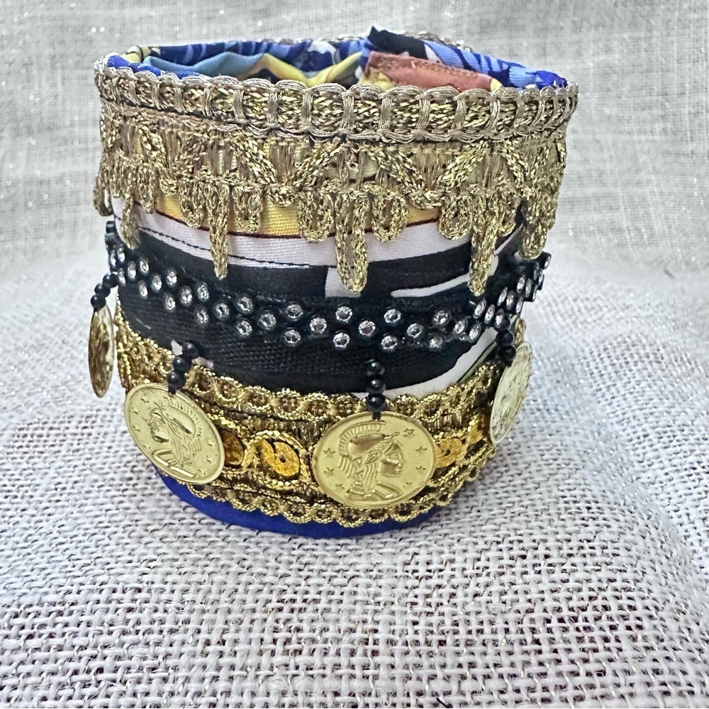 RUBYRUDI Cuff Bracelet Handcrafted OOAK Fabric Embellished Artisan Wearable Art - Picture 5 of 11